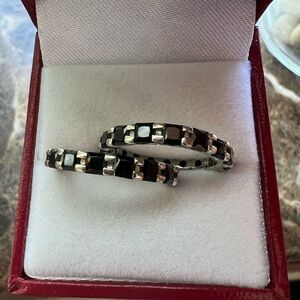🖤🖤2 Beautiful Princess Cut Black CZ Eternity Wedding Bands .925 SZ 7🖤🖤